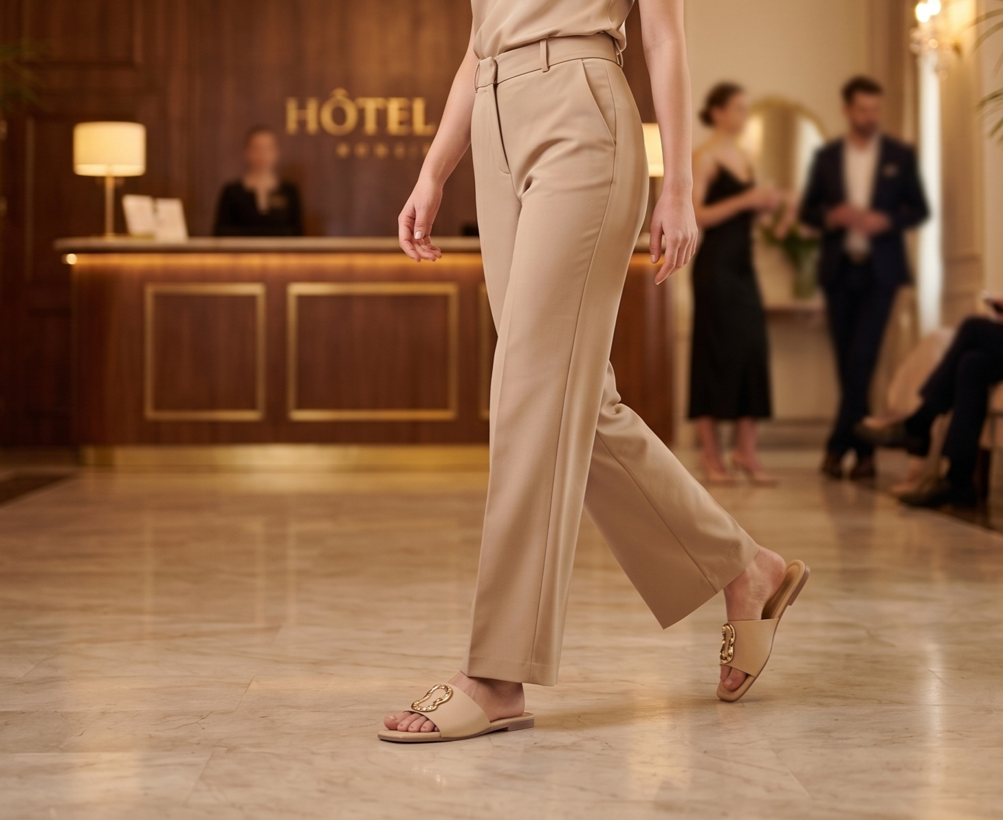 Cream Chain-Ornament Flat Slide