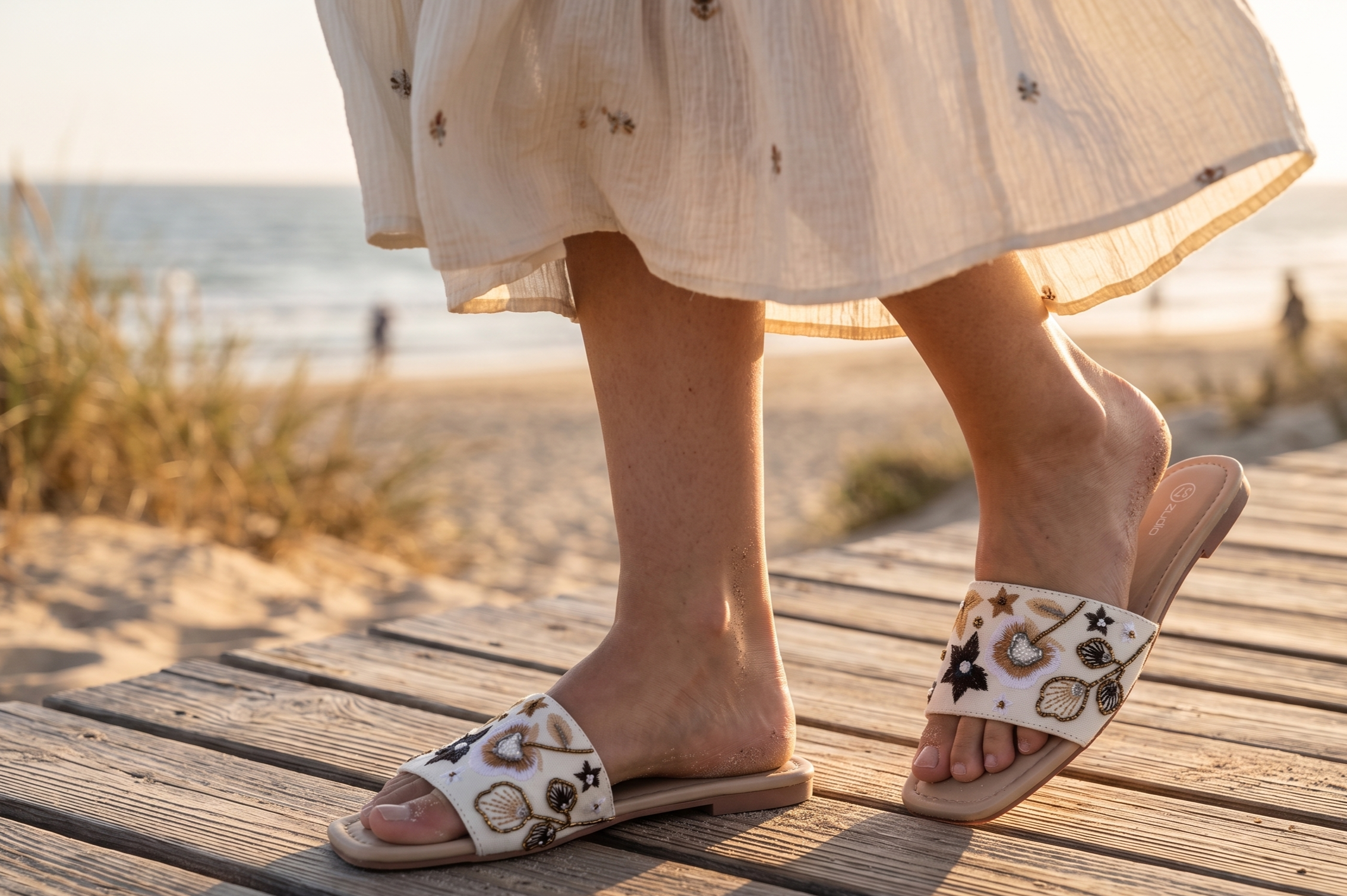 Boho Embroidered Flat Slide